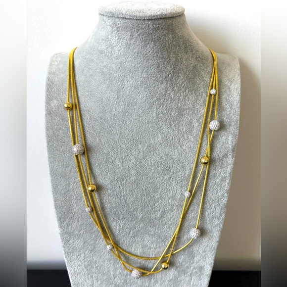nOir Jewelry Jewelry - NWOT nOir Jewelry Gold Plated Triple Strand Necklace w CZ Pave Spheres